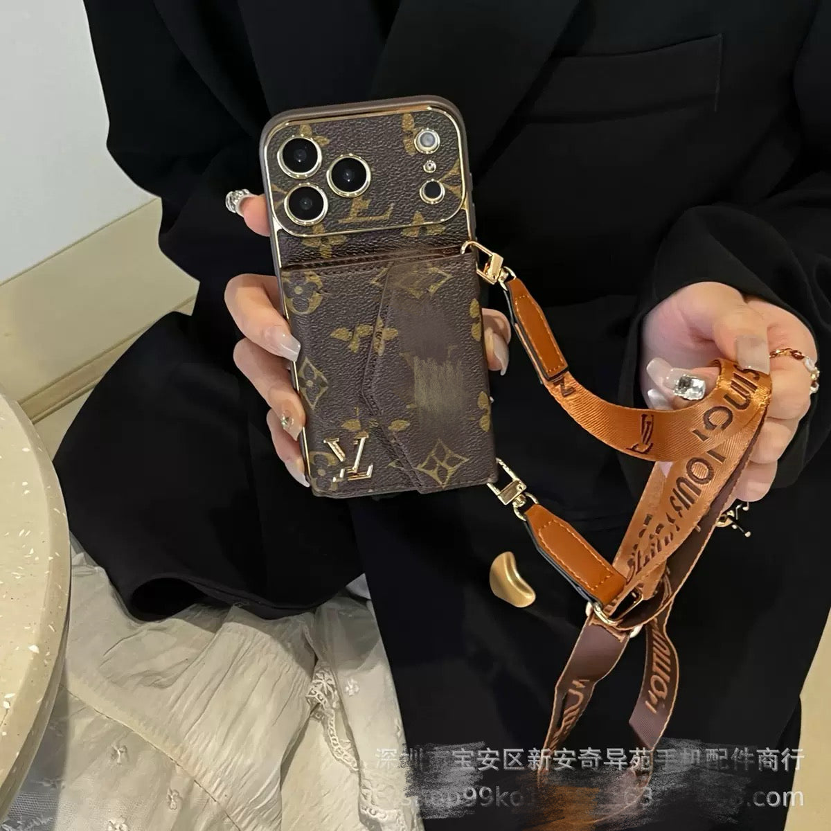 Fashion Crossbody iPhone Case with Card Slot, Trendy Phone Case with Removable Lanyard Strap