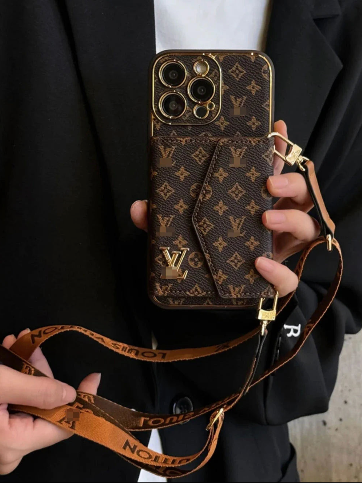 Fashion Crossbody iPhone Case with Card Slot, Trendy Phone Case with Removable Lanyard Strap